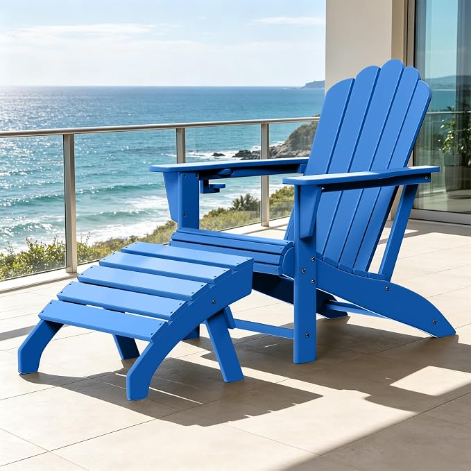 Costaelm Adirondack Chair Footrest, Patio Footstool, Ottoman Outdoor Foot Rest for Patio Waterproof, Adirondack Ottoman Patio Footstool, Pacific Blue