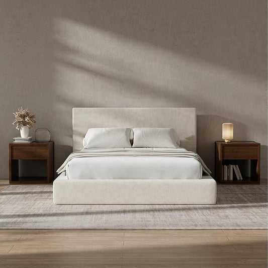 RECCI AirFrame Full Size Bed Frame with Headboard, Cloud Upholstered Platform Bed Frame, 5 Inch Foam Cushioned, No Box Spring, Easy Assembly(Beige Chenille)