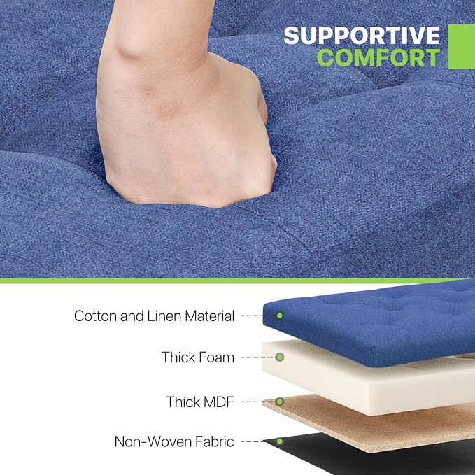 Magshion Folding Storage Ottoman Bench, 43 Inches Ottoman Foot Rest, Large End of Bed Bench, Storage Chest for Living Room, Entryway, Bedroom, 600 lbs Load Capacity, 15 x 43 x 15 Inches, Navy Blue