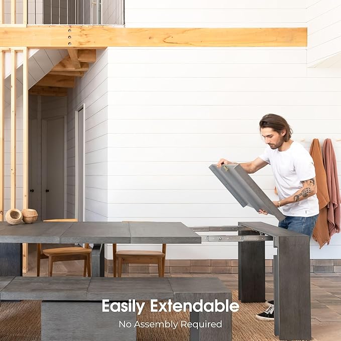 Transformer Table - Solid Wood Extendable Dining Table, Seats 2-12, Expandable Dining Room Table, Space-Saving Furniture, Kitchen and Dining Room Furniture (Dark Grey, Table Only)