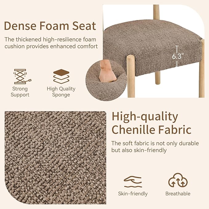 VKNOW Upholstered Dining Room Set for 6, Mid-Century Modern Dining Chairs Set of 4 and Dining Bench with Rubberwood Legs, for Dining Room, Living Room, Kitchen, Dark Brown