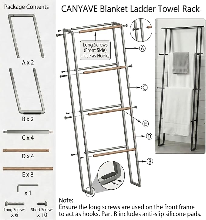 CANYAVE Metal Leaning Ladder Towel Rack, 4-Tier Blanket Stand for Bathroom Living Room, No Drilling Quilt Storage Organizer (Matte Black)