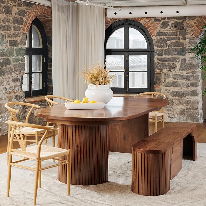 Transformer Table - Solid Wood Extendable Round Dining Table Set, Extendable Round Dining Set, Elegant and Functional Design, Perfect for Dining Room or Kitchen, Royal Brown (Table + Bench)