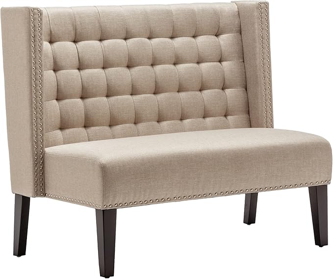 Andeworld Modern Loveseat Settee Bench Sofa Upholstered Banquette Couch for Dining Living Room Hallway or Entryway Seating Funiture with Wooden Legs,Putty