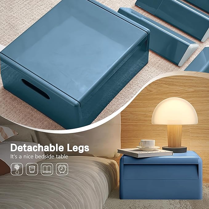 Nightstand Bedside Table with Storage Space, Multifunctional Colorful Plastic End Table Small Side Table for Bedroom, Dorm and Small Spaces, Easy Assembly(11.8" D x 15" W x 15.7" H, Blue)