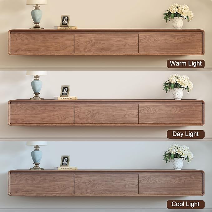 Floating TV Stand - Wall Mounted Mid Century Entertainment Center with 3 Storage Drawers, Modern Media Console Fits 65-100 Inches TV for Living Room (Walnut, 94.49", Wall Mounted (Floating))