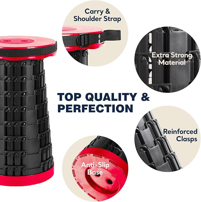 Collapsible Stool Max 620lbs Weight, Pack of 1, Lightweight & Portable Telescopic Stool for Adults, Adjustable Height Retractable Folding Seat or Footrest for Camping Hiking Travel