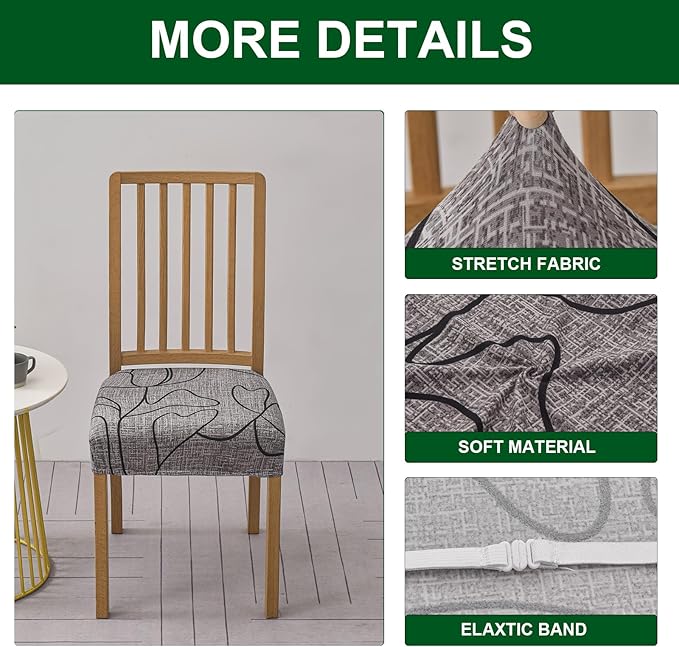 CRFATOP Printed Dining Room Chairs Seat Covers Set of 4 with Soft Bench Chair Cover Stretch Kitchen Chair Slipcover Washable Seat Cushion Slipcover Protector for Hotel Ceremony Banquet Wedding, 10