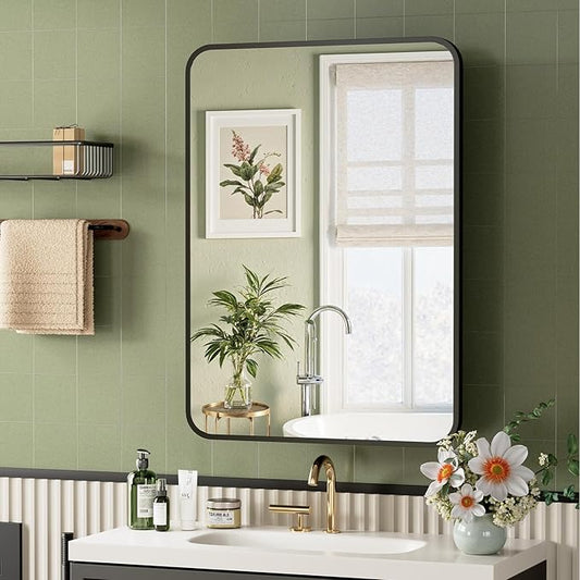 ACEMIRO 20x28 Inch Black Recessed Bathroom Medicine Cabinet with Mirror Metal Framed Farmhouse Surface Wall Mounted Mirrored Bathroom Medicine Cabinets