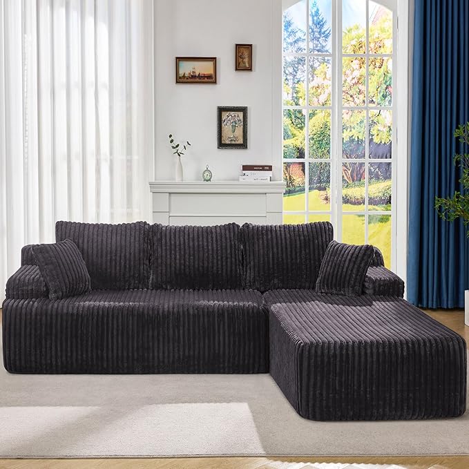Hobestluk Modular Sectional Sofa Boneless Couch L-Shape Couch 3 Seat Modular Couch Memory Foam Sectional Couches for Living Room Furniture, Cloud Couch with Oversized Chaise (108" Right Facing Chaise)
