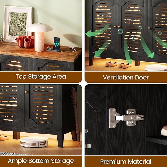 Vlsrka Shoe Cabinet with 3 Doors, Narrow Wooden Shoe Cabinet, Hidden Shoe Storage for Entryway, Foyer, Hallway (Black C)