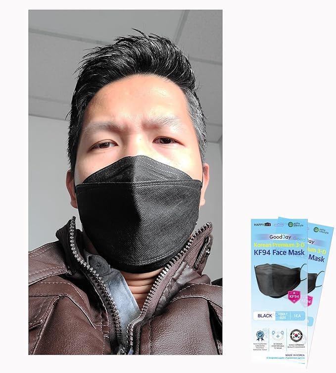 (Pack of 20) Korea Black Disposable KF94 Face Masks 4-Layer Filters Breathable Comfortable Protection, Protective Nose Mouth Covering Dust Mask Made in Korea