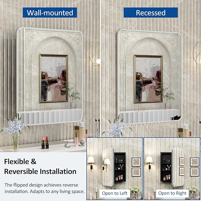 ACEMIRO 24x30 Inch Bathroom Medicine Cabinet with Mirror Metal Framed Recessed or Wall Mounted Mirror Medicine Cabinets for Bathroom Brushed Silver