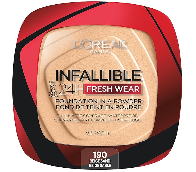 L'Oreal Paris Makeup Infallible Fresh Wear Foundation in a Powder, Up to 24H Wear, Waterproof, Beige Sand, 0.31 oz. (Packaging May Vary)