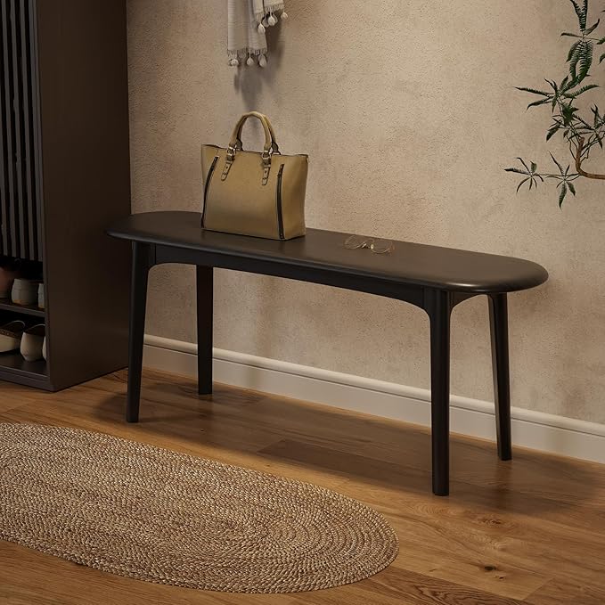 DONGMUWUEJEE 100% Solid Wood Dining Bench, Wood Bench for End of Bed with Rounded Corners, Entryway Benches for Farmhouse, Kitchen, Living Room and Plant Stand (Black, 39.4" D x 11.8" W x 19.7" H)