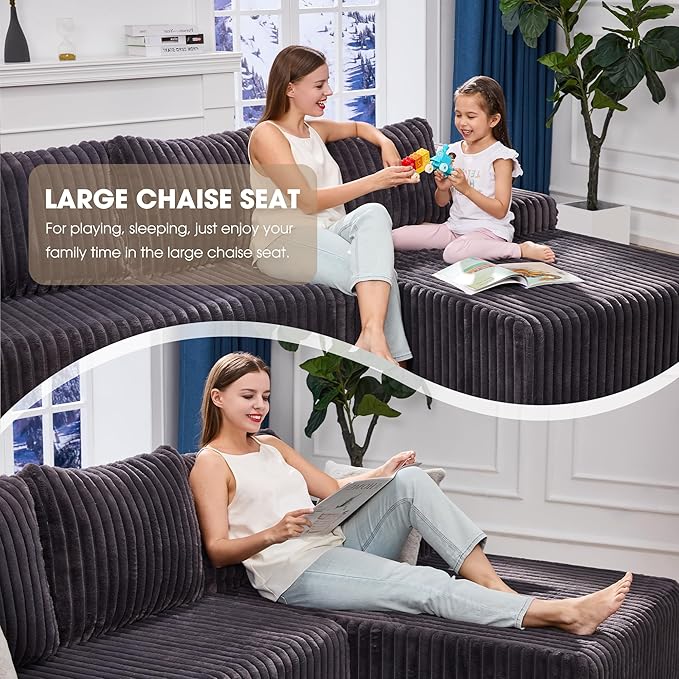 Hobestluk Modular Sectional Sofa Boneless Couch L-Shape Couch 3 Seat Modular Couch Memory Foam Sectional Couches for Living Room Furniture, Cloud Couch with Chaise Lounge (96" Right Facing Chaise)