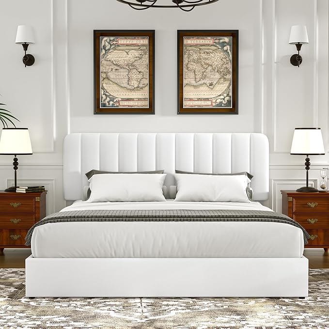VECELO Queen Size Upholstered Bed Frame with 4 Drawers and Headboard, Velvet Platform Storage Bedframe, Wooden Slats Support, No Box Spring Needed,White
