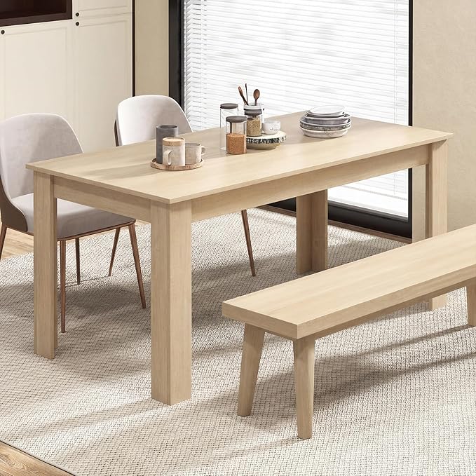 Giantex Dining Table for 4-6, 63" L Large Farmhouse Kitchen Table, Wooden Rectangular Dinner Table for Living Dining Room, Home Office, Dinette, 330LBS Capacity, Natural