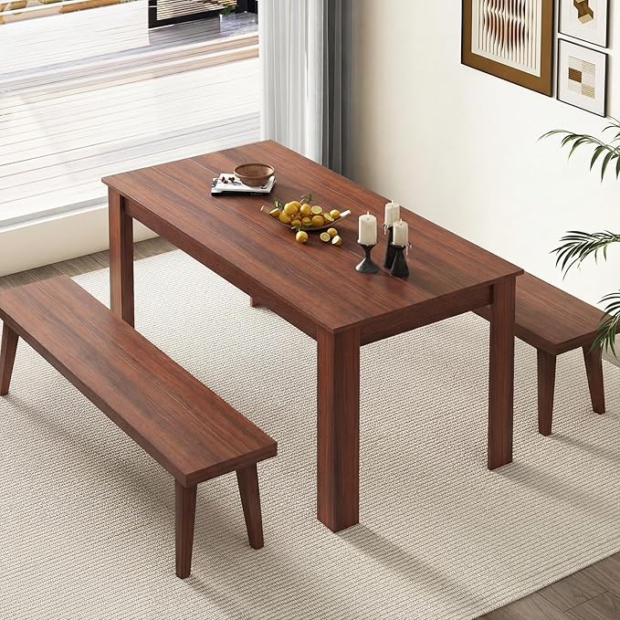 Giantex Dining Table for 4-6, 63" L Large Farmhouse Kitchen Table, Wooden Rectangular Dinner Table for Living Dining Room, Home Office, Dinette, 330LBS Capacity, Walnut