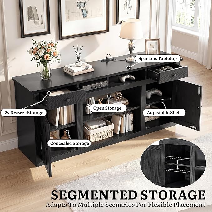 YITAHOME Farmhouse TV Stand for 65-Inch TV, Entertainment Center with Storage Cabinets & Drawers, TV Console for Living Room, Black