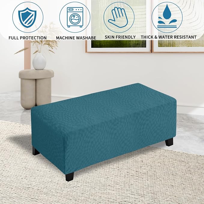 ZNSAYOTX 2026 Rectangle Ottoman Cover (L:45"-56") Super Stretch Soft Footrest Slipcover Form Fit, Universal Folding Foot Stool Covers with Non-Slip Elastic Band, Fashion Jacquard Texture, Teal