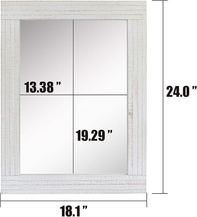 Stonebriar 24" x 18" Rectangle Worn White Wood Frame Wall Mirror with Attached Hanging Brackets, Decorative Country Rustic Decor for the Living Room, Bedroom, Bathroom, Hallway, and Entryway