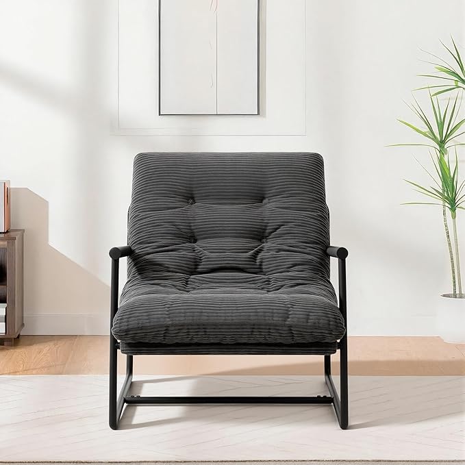 Modern Accent Chair for Living Room,Arm Chair with Metal Frame,Upholstered Armchair with Soft Cushion for Bedroom Lounge Reading Room (Dark Grey)
