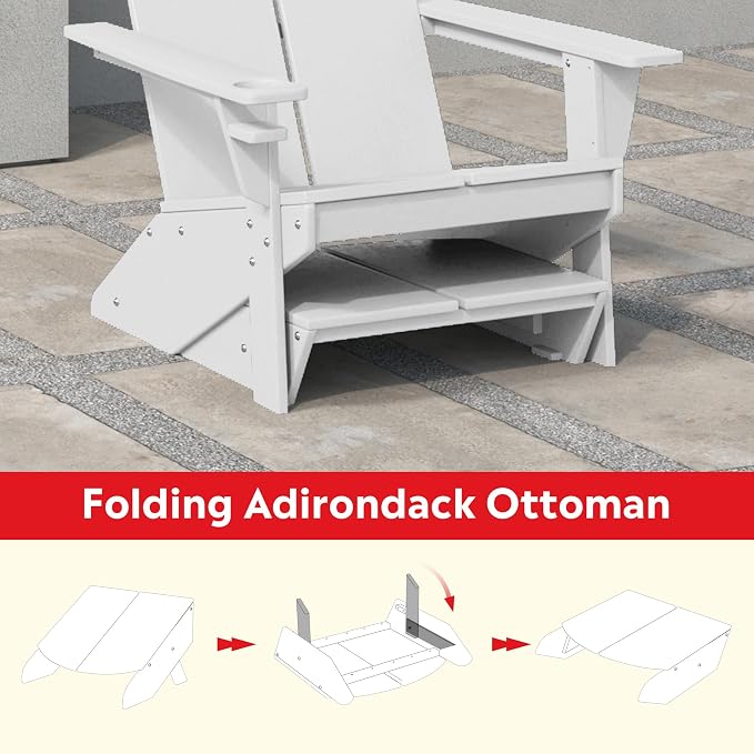 Costaelm Seaview Modern HDPE Plastic Folding Patio Adirondack Ottoman, White