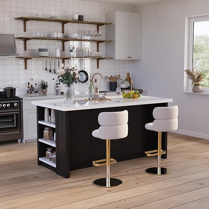 homary 72" Modern Kitchen Island with Storage, White Marble-Effect Engineered Wood Top, Modern Kitchen Table for Dining Room, Black & White