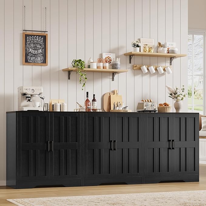Sideboard Buffet Cabinet, Modern Farmhouse Kitchen Storage Cabinet, 94.5" Modular Accent Cabinet Coffee Station Bar Media Console Table Credenza for Kitchen Dining Room, Living Room Entryway Hallway