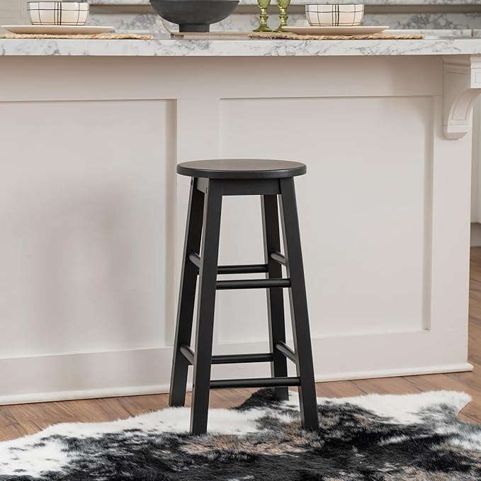 Linon Zeke Black Solid Wood Backless Round Counter Stool with 24 Inch Seat Height