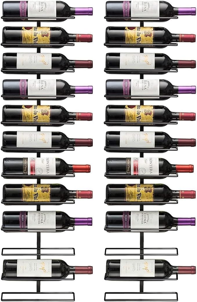 Sorbus Wall Mount Wine Rack – Holds 12 Bottles – Black Metal Wine Bottle Holder for Wall, Modern Wine Rack for Home Bar, Kitchen