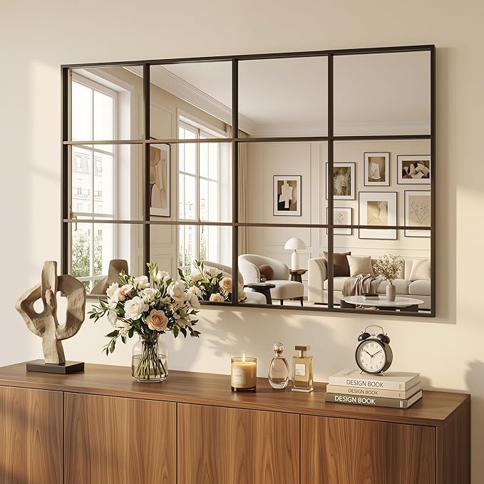 Suidia Wall Mirror, 36" x 60" Window Decorative Mirrors, Metal Framed Wall Decor Wall-Mounted Mirrors for Bedroom, Living Room, Entryway, Bronze