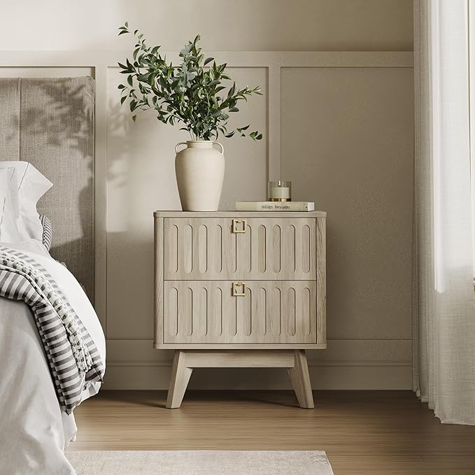 SICOTAS Nightstands Set of 2 with Drawers, 21" Wide Modern Bedside Tables for Bedroom, Stable Nightstands with Storage, Easy Assembly End Tables for Apartment