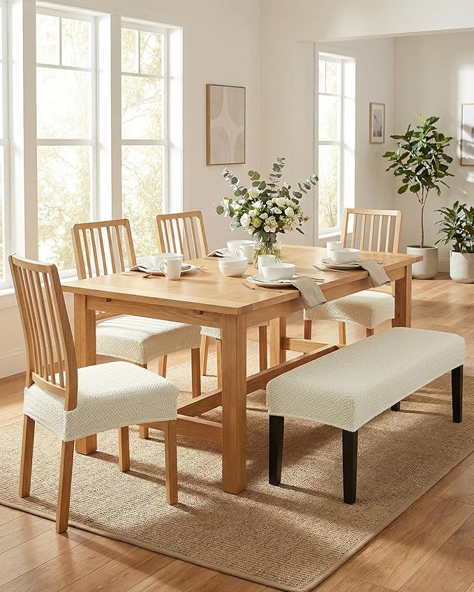 CRFATOP Jacquard Dining Room Chairs Seat Covers Set of 4 with Soft Bench Chair Cover Stretch Kitchen Chair Slipcover Washable Seat Cushion Slipcover Protector for Hotel Ceremony Banquet Wedding,B19