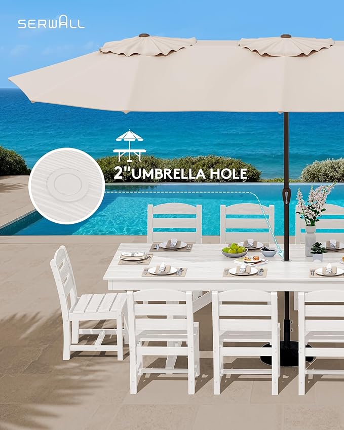 SERWALL Outdoor Large HDPE Dining Table, 84" Rectangular Dining Table for 6-8 Person, All Weather HDPE Outdoor Furniture for Backyard, Garden, White