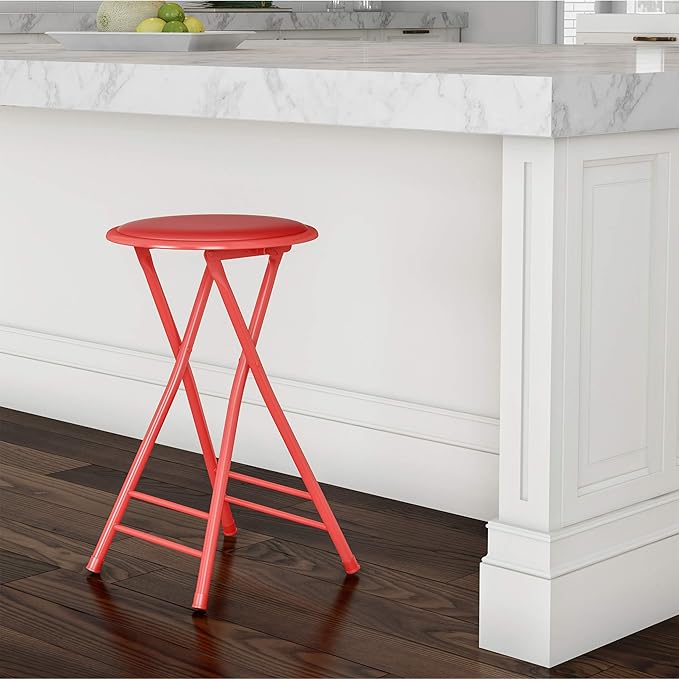 Lavish Home Folding Stool - Backless 24-Inch Stool with 225lb Capacity for Kitchen or Rec Room - Portable Indoor Counter Bar Stools (Red)