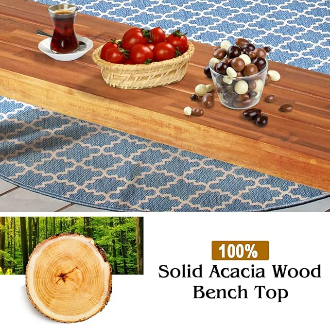 Giantex 60" Acacia Wood Bnech, 3-Person Backless Outdoor Patio Dining Bench with Metal Legs & Adjustable Foot Pads for Entryway, Balcony, Porch, Backyard, Garden and Poolside (1 Pack)