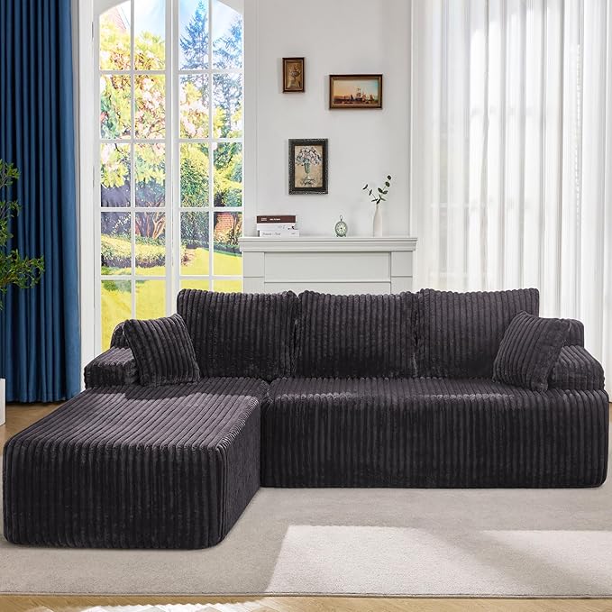 Hobestluk Modular Sectional Sofa Boneless Couch L-Shape Couch 3 Seat Modular Couch Memory Foam Sectional Couches for Living Room Furniture, Cloud Couch with Oversized Chaise (108" Left Facing Chaise)