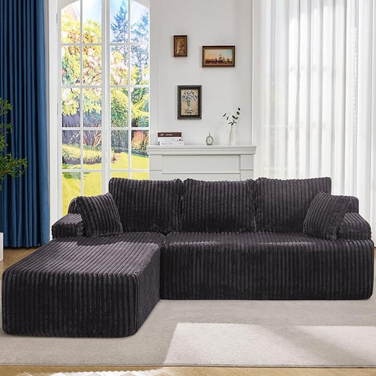 Hobestluk Modular Sectional Sofa Boneless Couch L-Shape Couch 3 Seat Modular Couch Memory Foam Sectional Couches for Living Room Furniture, Cloud Couch with Oversized Chaise (108" Left Facing Chaise)