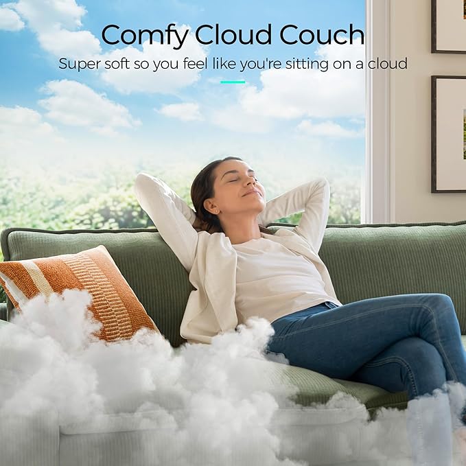 LINSY HOME 123" Modular L-Shaped Sectional Sofa, 3-Seat Corduroy Modern Cloud Couch with Deep Seat & 1 Movable Ottoman, Perfect for Living Room, Office, Bedroom, Green