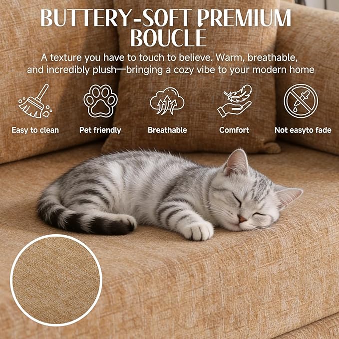 78.8" Convertible Sofa Bed with Removable Arm & 2 Pillows, 6-in-1 Corduroy Boneless Couch for Living Room, High-Density Sponge Sectional Couches, Sleeper Bed Loveseat, No Assembly, Ochre