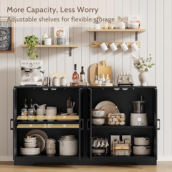 Sideboard Buffet Cabinet, Modern Farmhouse Kitchen Storage Cabinet, 63" Modular Accent Cabinet Coffee Station Bar Media Console Table Credenza for Kitchen Dining Room, Living Room Entryway Hallway