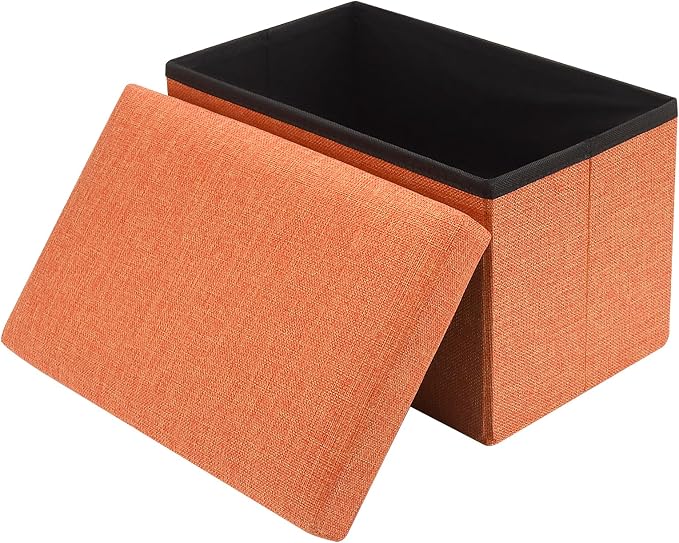 HOZEON 3 Pack 15.7 x 9.8 x 9.8 Inches Folding Storage Ottoman, Orange Rectangle Footrest Seat, Multifunctional Foot Stool for Living Room, Office, Traveling, Fishing, Camping