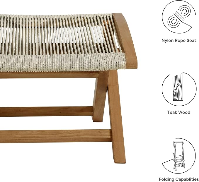 Modway Vienna Outdoor Patio Teak Wood Folding Ottoman in Natural Natural