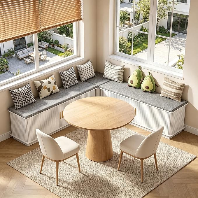 L Shaped Breakfast Nook Bench with Cushion, Kitchen Corner Bench with Hidden Storage, Backless Corner Dining Benches for Kitchen Dining Room Entryway