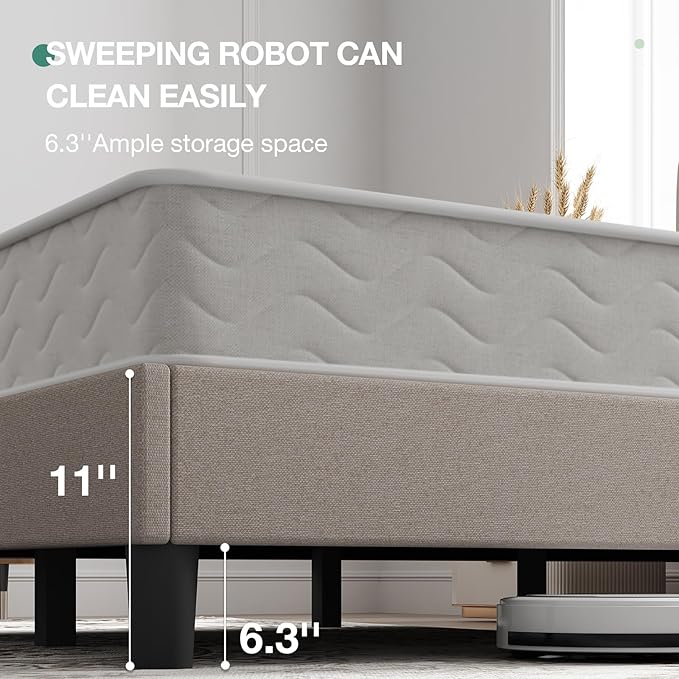 Novilla Full Size Bed Frame with Adjustable Headboard Platform Full Bed Frame with Linen Fabric Upholstered Headboard, No Box Spring Needed, Noise-Free, Wooden Slats Support, Easy Assembly, Beige