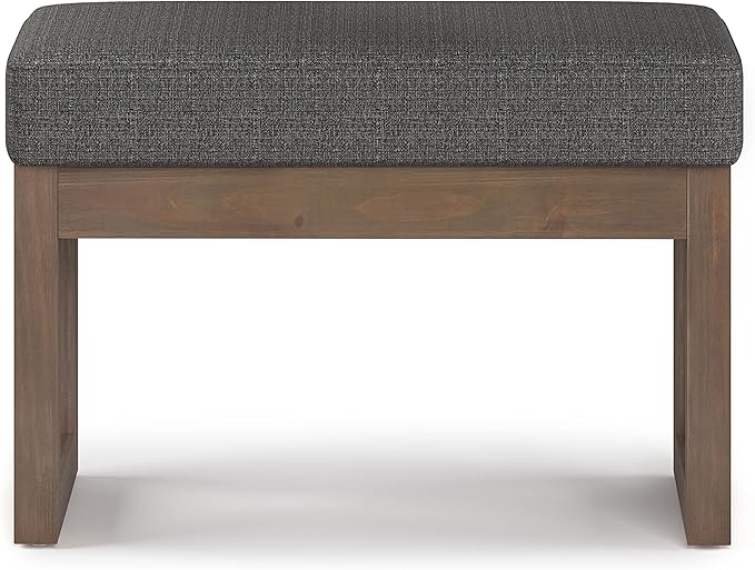 SIMPLIHOME Milltown Small Ottoman Bench - 27" Wide x 18" High Upholstered Tweed Look Fabric Rectangle Footstool Ottoman in Ebony, Contemporary Bench for Entryway with Cushioned Seat, Assembled