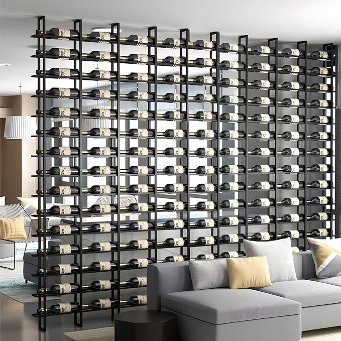 Large Wall Mount Wine Rack, 16 Tier 48 Bottle Wine Storage Organizer Display Holder, Metal Liquor Display for Wine Cellars, Home Bars, Kitchens, and Dining Rooms