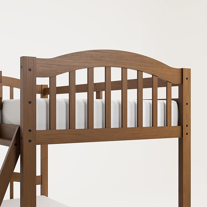 Storkcraft Long Horn Twin-Over-Twin Bunk Bed (Hazelnut) - GREENGUARD Gold Certified, Converts to Two Twin Beds, Wood Bunk Bed for Kids Bedroom